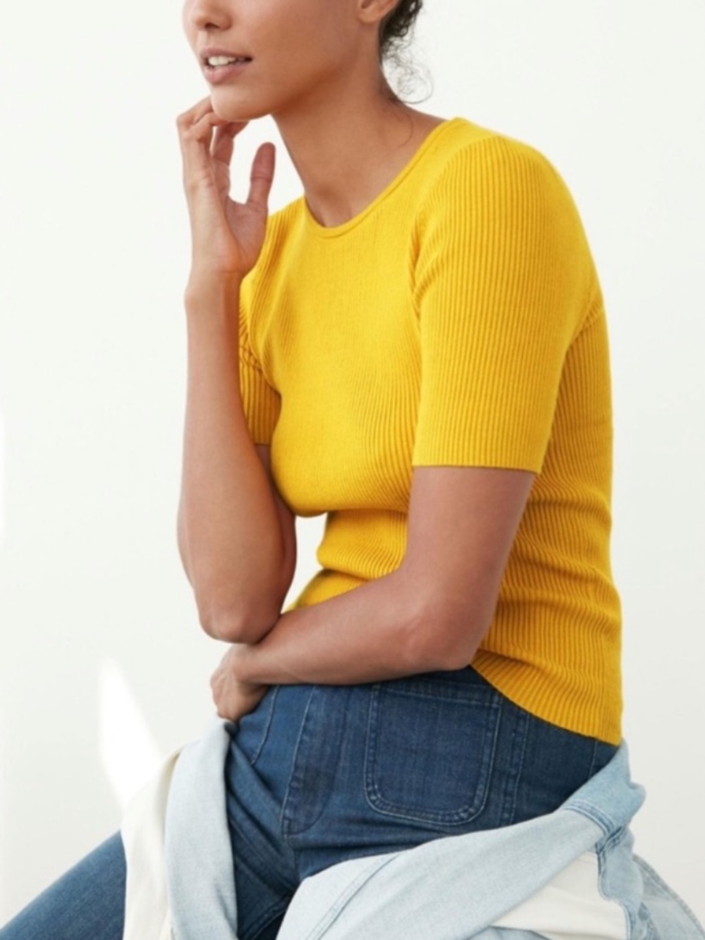 Anthropologie Maeve Josefa Ribbed Yellow Top Size Small